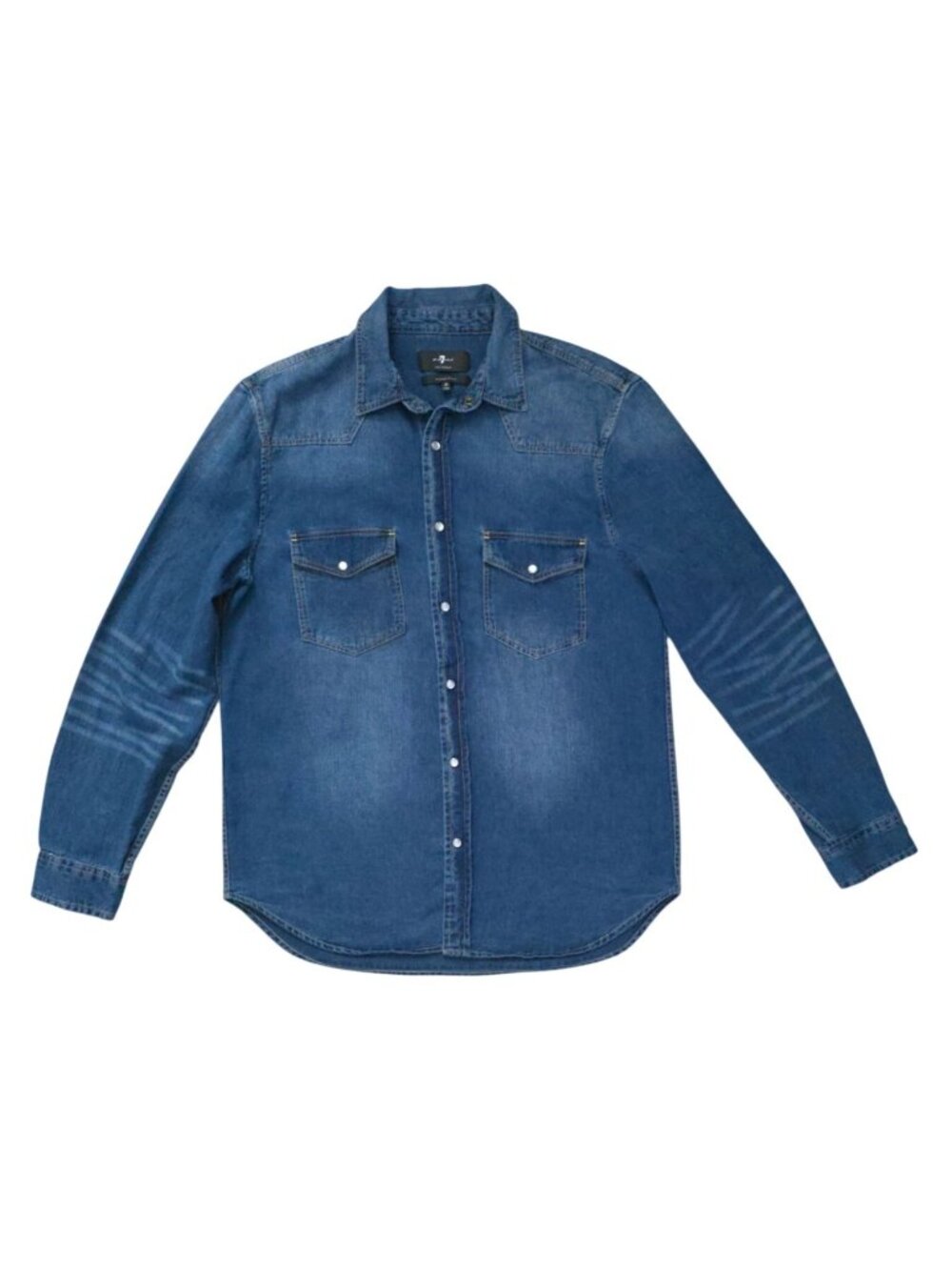 7 For All Mankind Japanese Denim Indigo Snap Pearl Button-Up Long Sleeve Shirt M